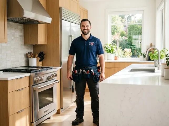 Appliance Repair Hero technician in a Berlin, MD kitchen after an appliance repair